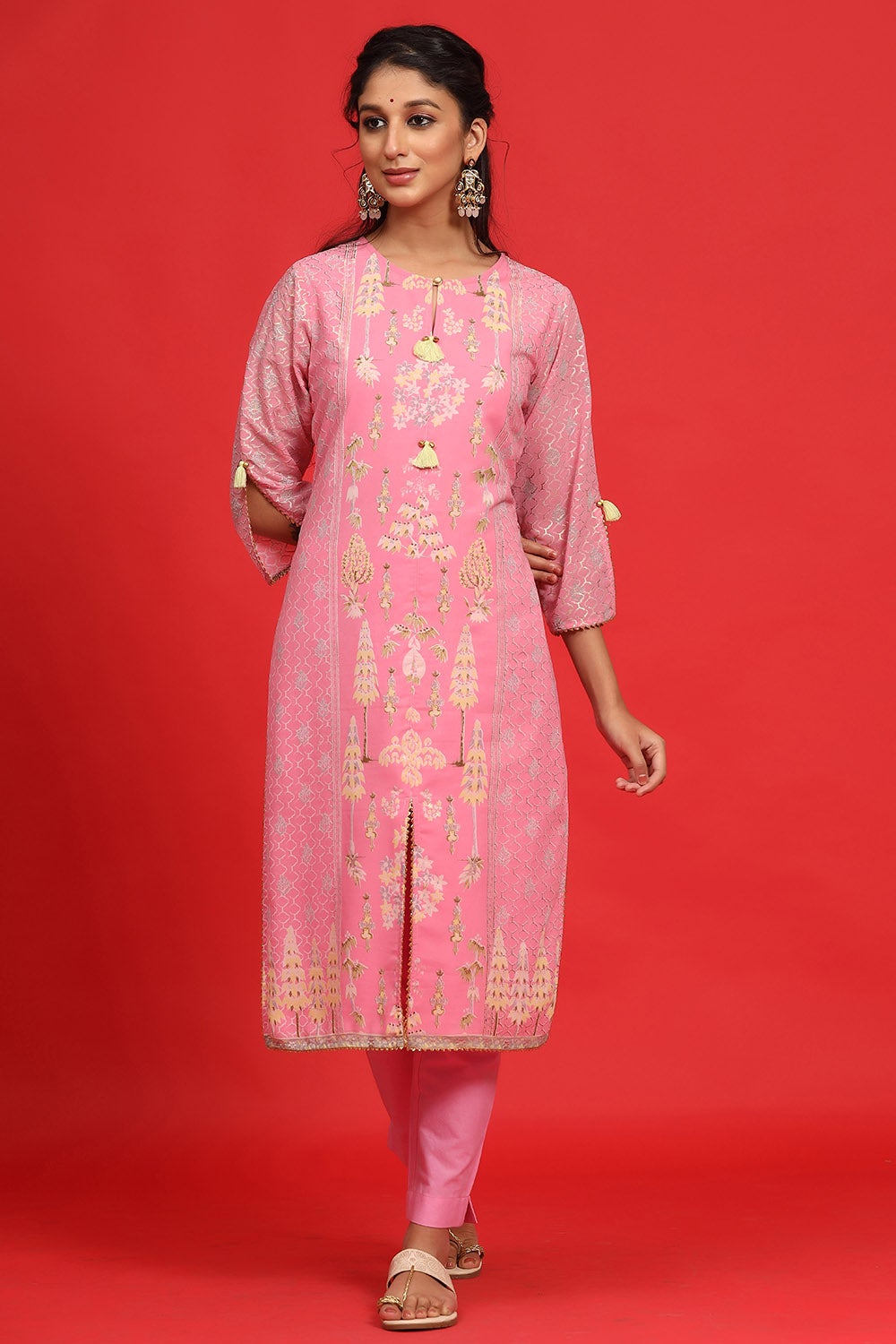 Juniper Women's Pink Georgette Printed A-Line Kurta Sets - Distacart