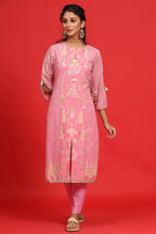 Juniper Women's Pink Georgette Printed A-Line Kurta Sets - Distacart