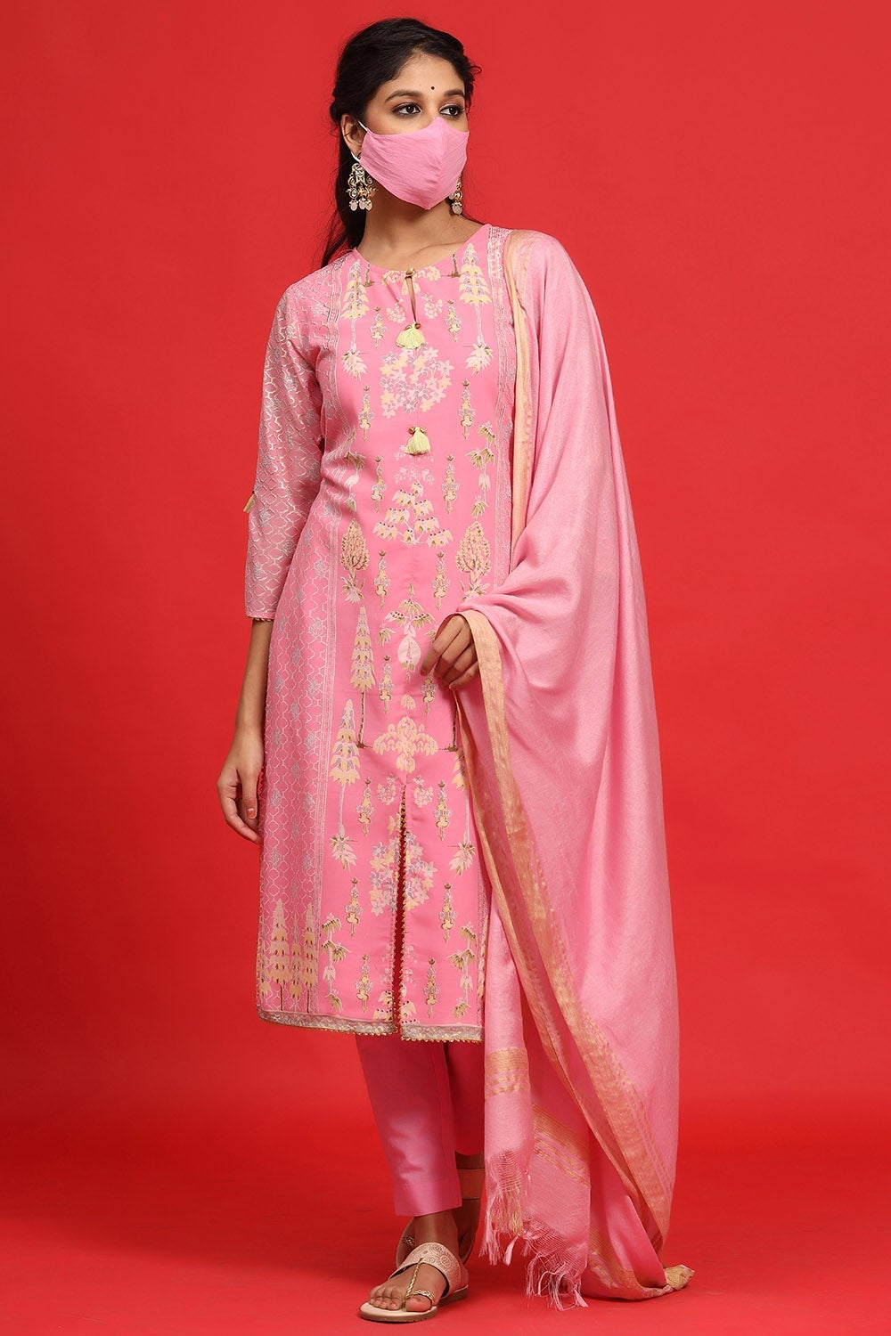 Juniper Women's Pink Georgette Printed A-Line Kurta Sets - Distacart