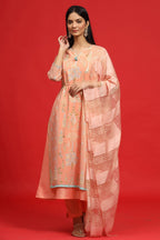 Juniper Women's Orange Georgette Printed Layered Kurta Sets - Distacart