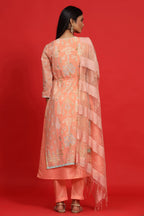 Juniper Women's Orange Georgette Printed Layered Kurta Sets - Distacart