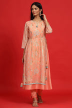 Juniper Women's Orange Georgette Printed Layered Kurta Sets - Distacart