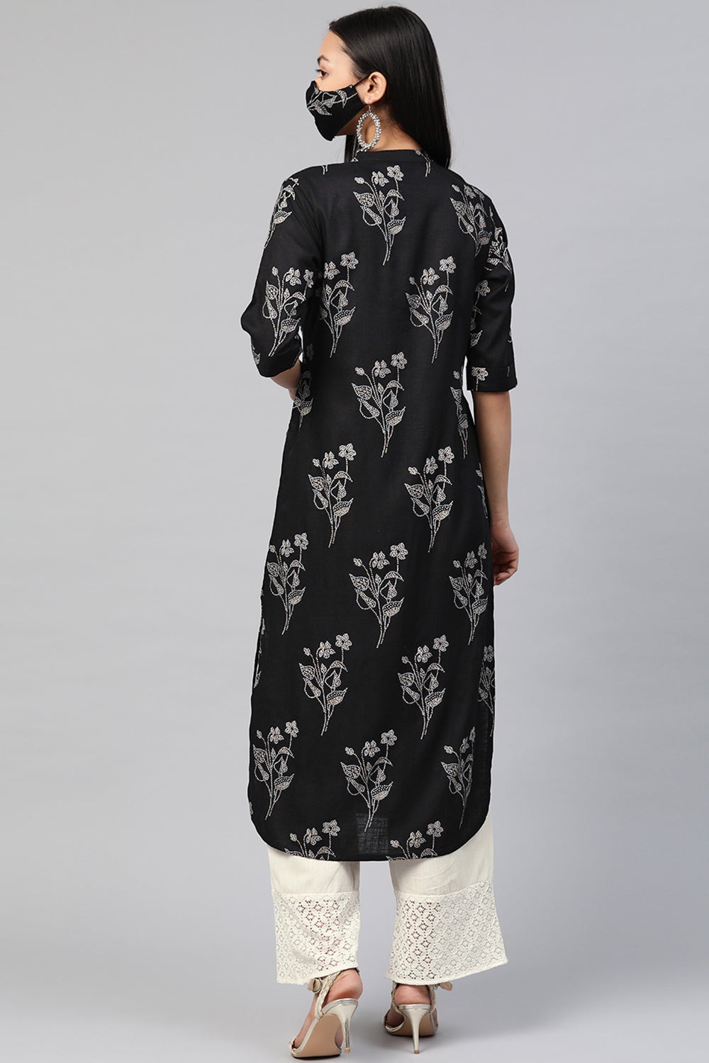Juniper Women's Black Rayon Slub Bandhani Straight Kurta - Distacart