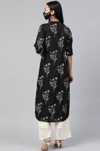 Juniper Women's Black Rayon Slub Bandhani Straight Kurta - Distacart