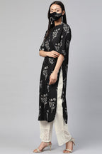 Juniper Women's Black Rayon Slub Bandhani Straight Kurta - Distacart