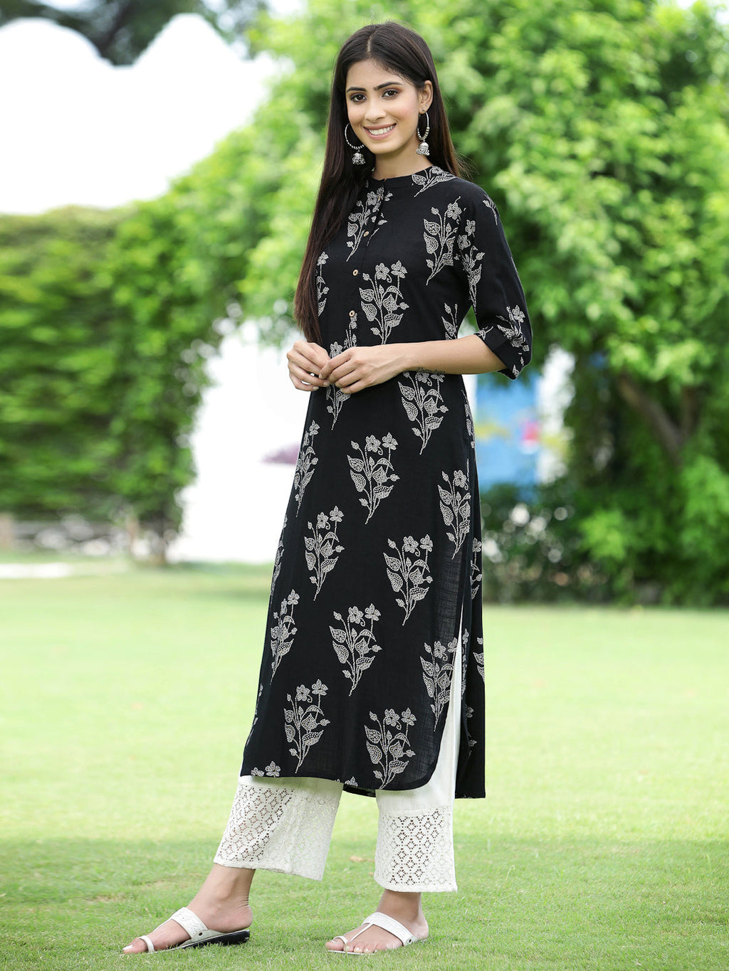 Juniper Womens Black Rayon Slub Printed Straight Kurta - Distacart