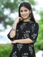 Juniper Womens Black Rayon Slub Printed Straight Kurta - Distacart