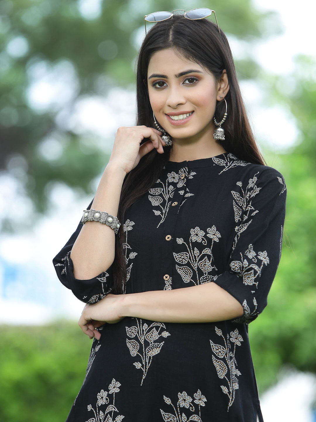 Juniper Womens Black Rayon Slub Printed Straight Kurta - Distacart
