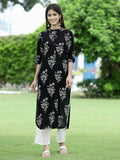 Juniper Womens Black Rayon Slub Printed Straight Kurta - Distacart