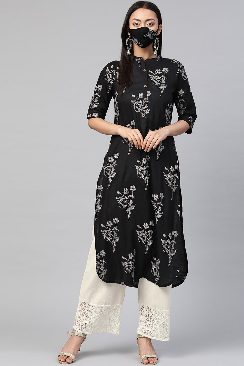 Juniper Women's Black Rayon Slub Bandhani Straight Kurta - Distacart