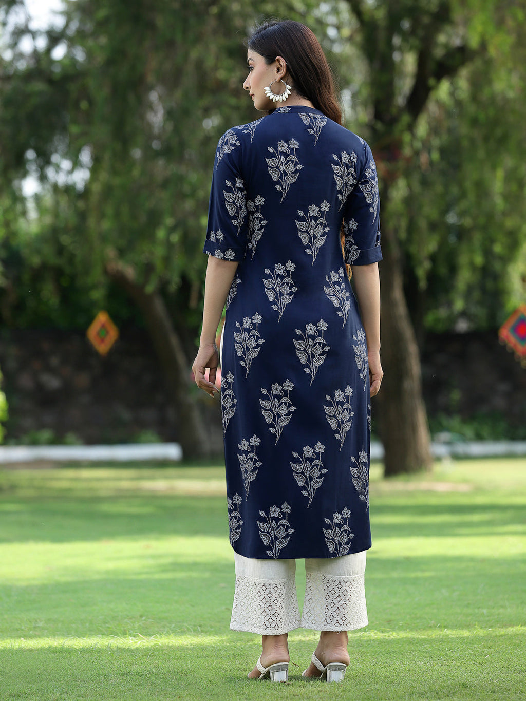 Juniper Womens Indigo Rayon Slub Printed Straight Kurta - Distacart