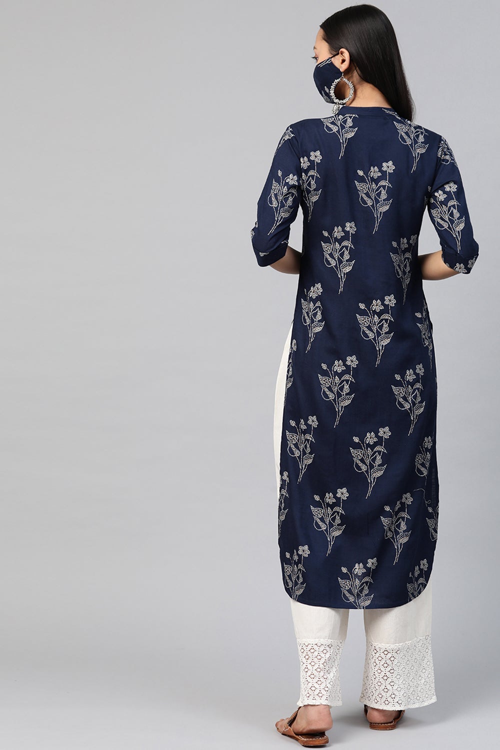 Juniper Women's Indigo Rayon Slub Bandhani Straight Kurta - Distacart
