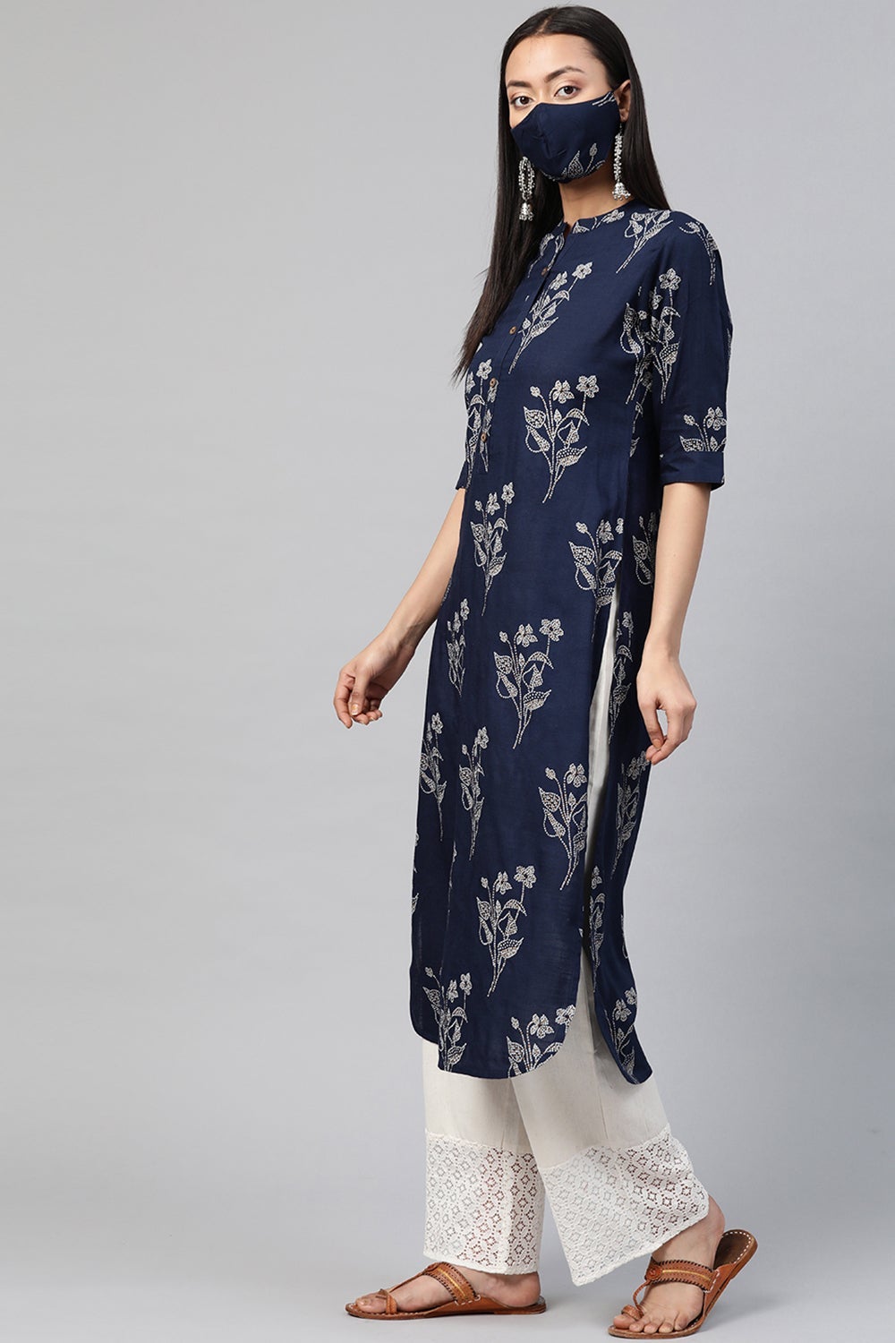 Juniper Women's Indigo Rayon Slub Bandhani Straight Kurta - Distacart