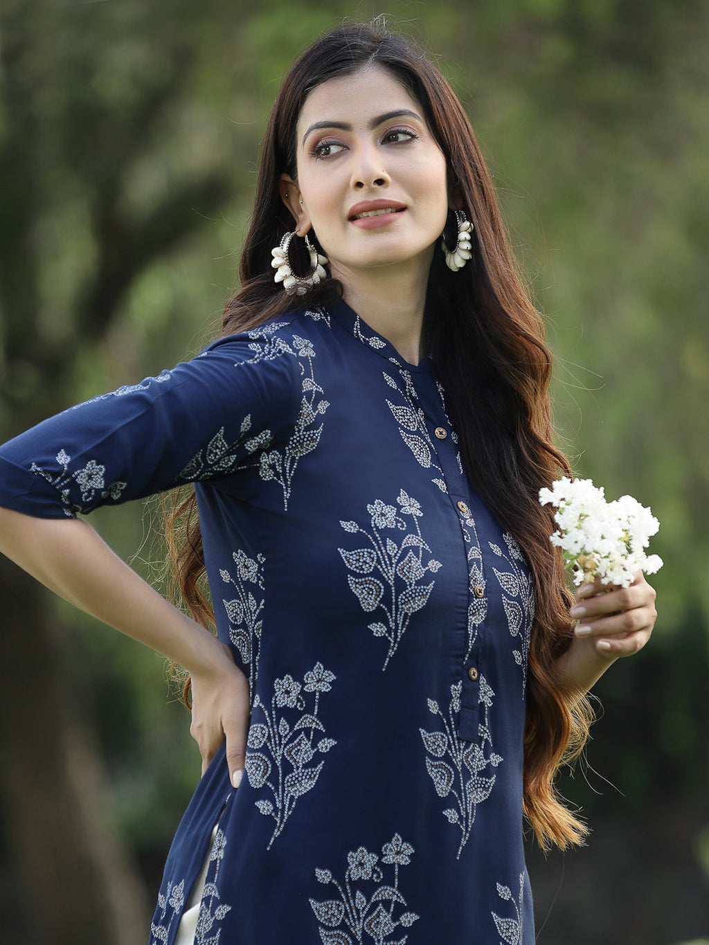 Juniper Womens Indigo Rayon Slub Printed Straight Kurta - Distacart