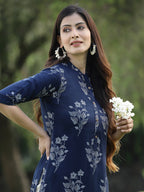 Juniper Womens Indigo Rayon Slub Printed Straight Kurta - Distacart
