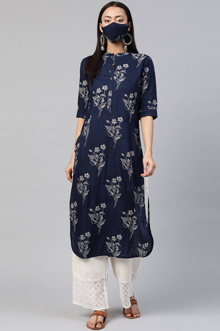 Juniper Women's Indigo Rayon Slub Bandhani Straight Kurta