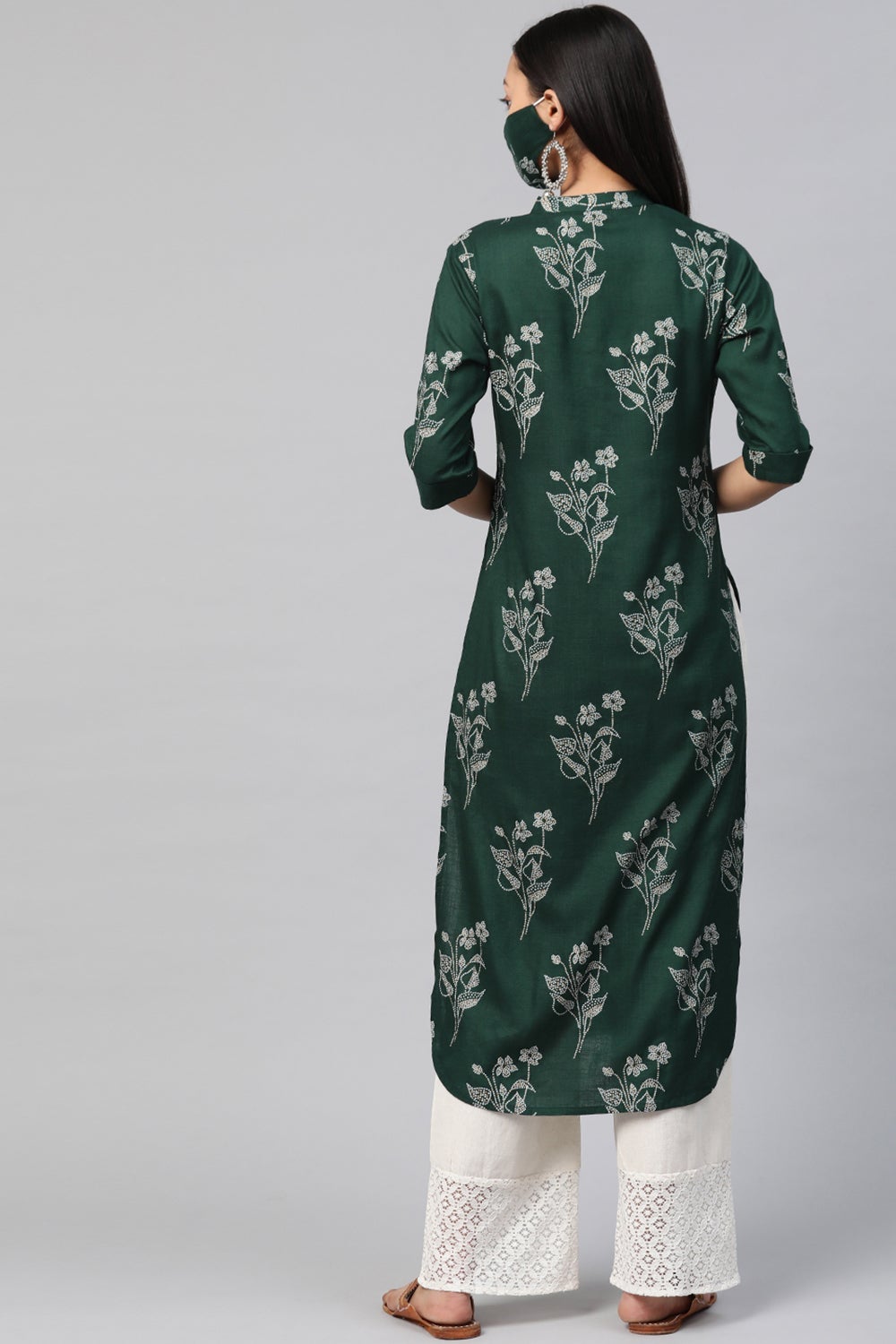 Juniper Women's Jadegreen Rayon Slub Bandhani Straight Kurta - Distacart