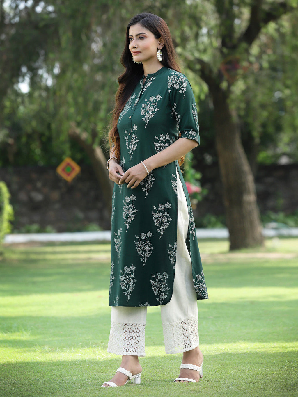 Juniper Womens Jadegreen Rayon Slub Printed Straight Kurta - Distacart