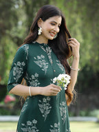 Juniper Womens Jadegreen Rayon Slub Printed Straight Kurta - Distacart