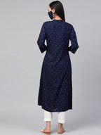 Juniper Womens Indigo Rayon Slub Placement Printed A Line Kurta - Distacart