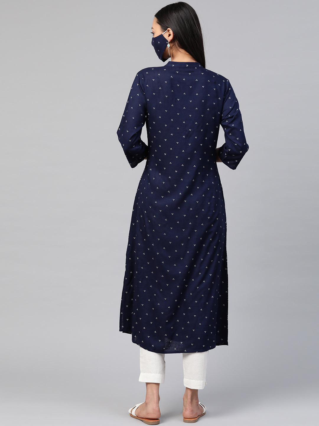 Juniper Womens Indigo Rayon Slub Placement Printed A Line Kurta - Distacart