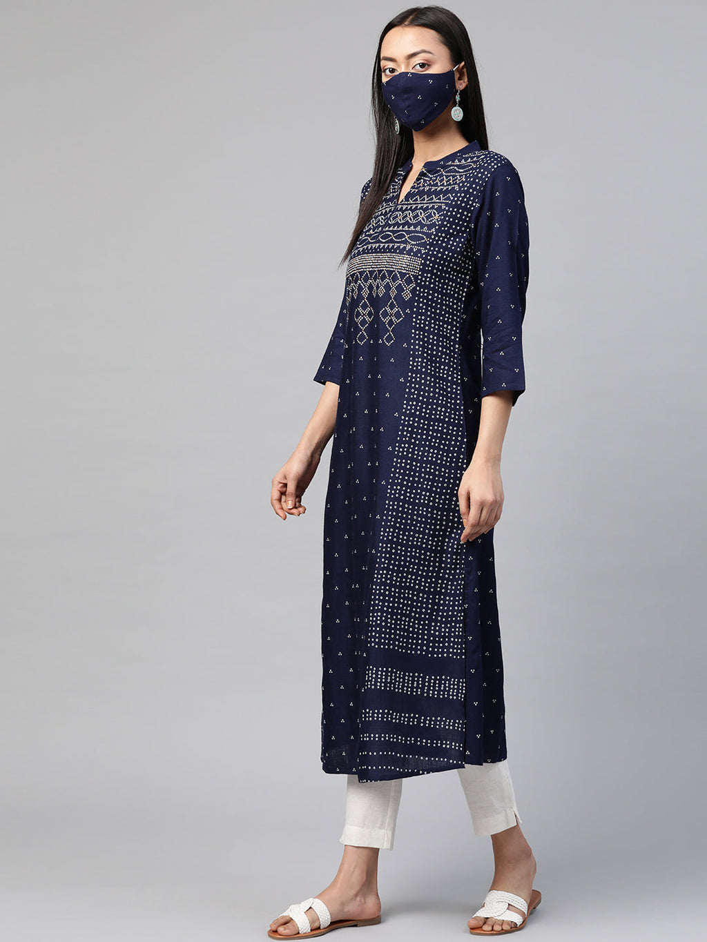 Juniper Womens Indigo Rayon Slub Placement Printed A Line Kurta - Distacart