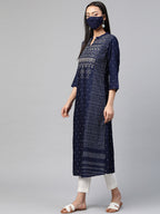 Juniper Womens Indigo Rayon Slub Placement Printed A Line Kurta - Distacart
