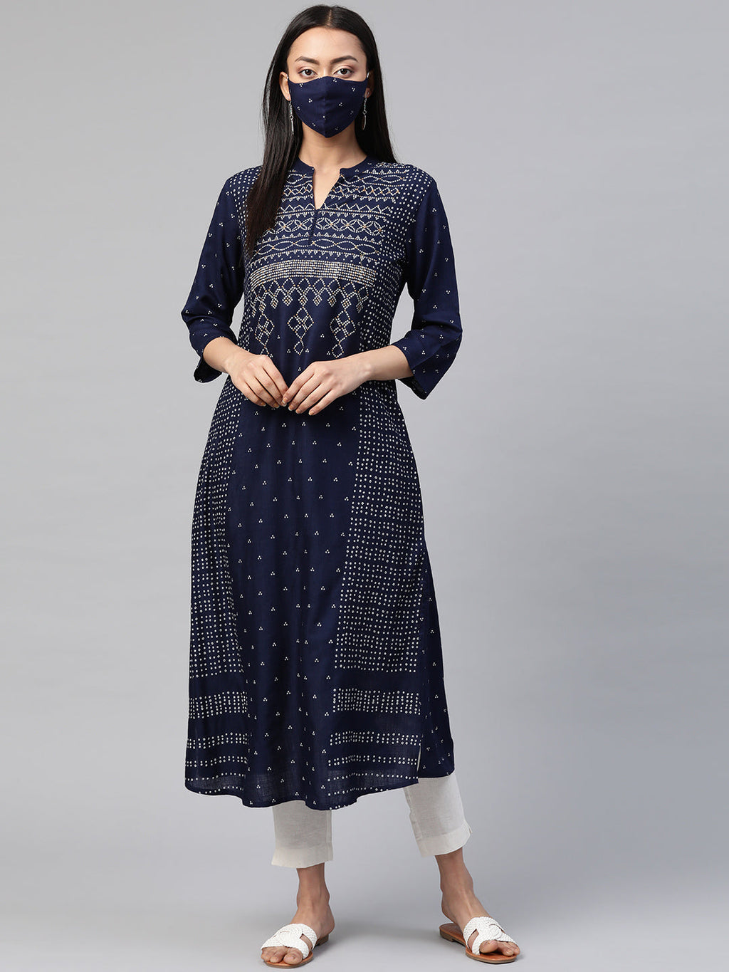 Juniper Womens Indigo Rayon Slub Placement Printed A Line Kurta - Distacart