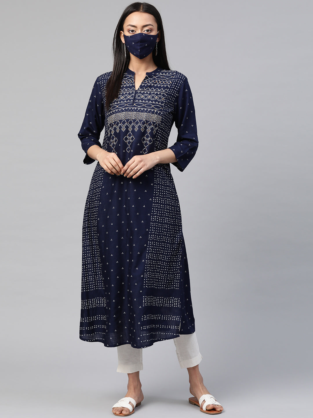 Juniper Womens Indigo Rayon Slub Placement Printed A Line Kurta - Distacart