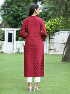Juniper Womens Maroon Rayon Slub Placement Printed A Line Kurta - Distacart