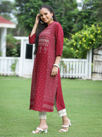 Juniper Womens Maroon Rayon Slub Placement Printed A Line Kurta - Distacart