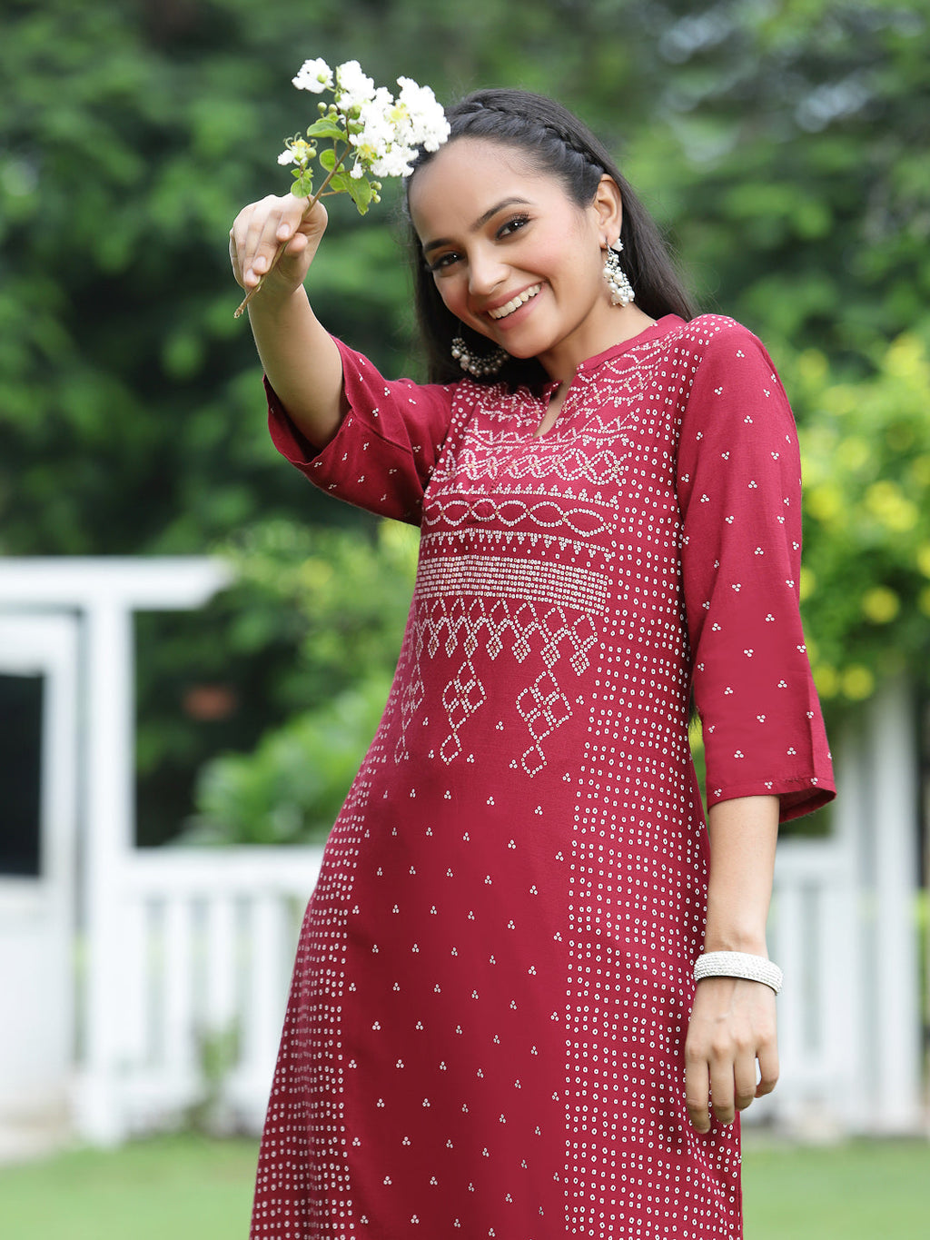 Juniper Womens Maroon Rayon Slub Placement Printed A Line Kurta - Distacart