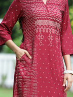 Juniper Womens Maroon Rayon Slub Placement Printed A Line Kurta - Distacart