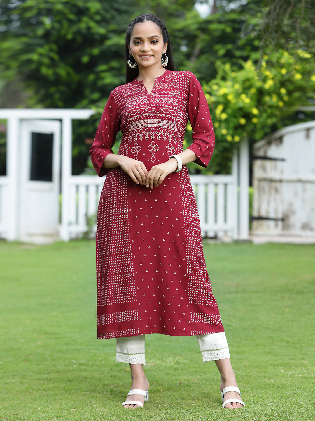 Juniper Womens Maroon Rayon Slub Placement Printed A Line Kurta - Distacart