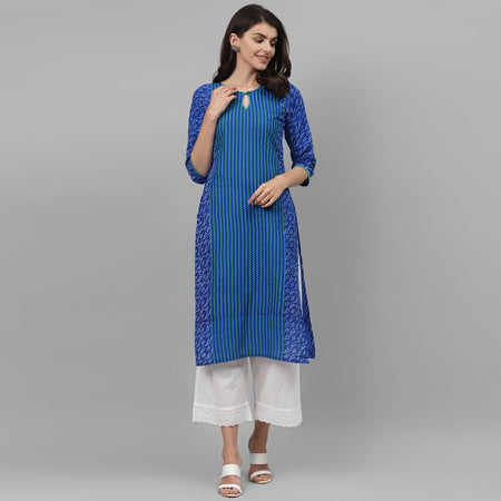 Maai Rayon Hand Printed Kurta Blue