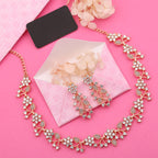 Tehzeeb Creations Rose Gold Pleated White Diamond With Gray Beads Necklace Set