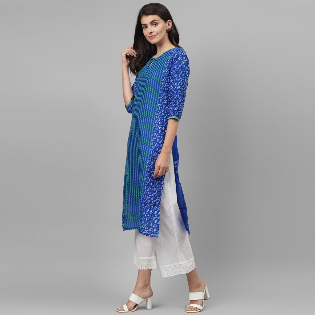 Maai Rayon Hand Printed Kurta Blue - Distacart