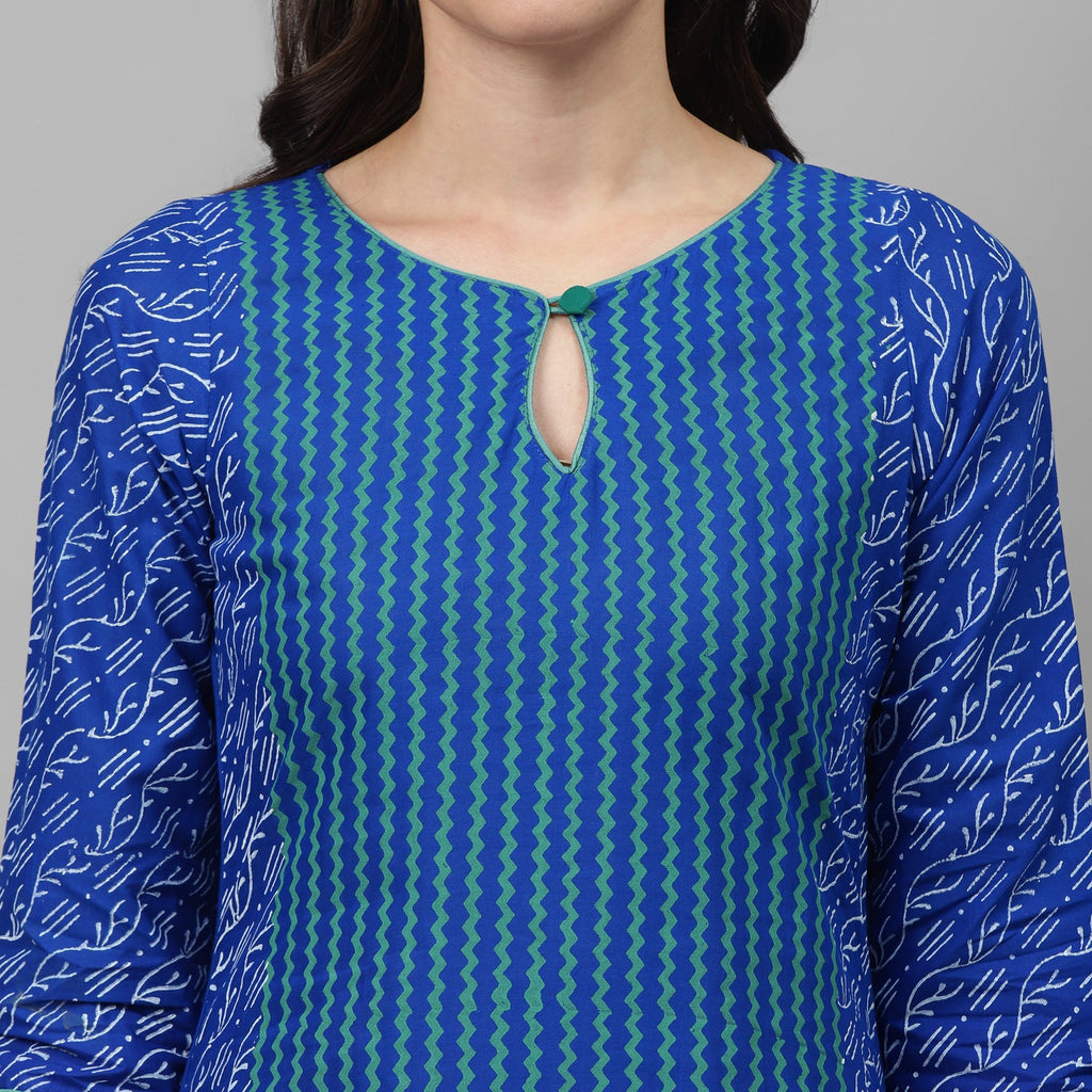 Maai Rayon Hand Printed Kurta Blue - Distacart