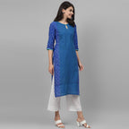 Maai Rayon Hand Printed Kurta Blue - Distacart