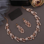 Tehzeeb Creations Rose Gold Pleated White Diamond With Gray Beads Necklace Set