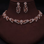 Tehzeeb Creations Rose Gold Pleated White Diamond With Gray Beads Necklace Set