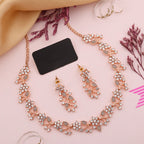 Tehzeeb Creations Rose Gold Pleated White Diamond With Gray Beads Necklace Set