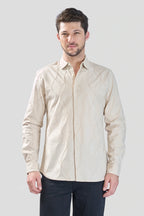 Xkind Beige Embroidery Full Sleeve Slim Fit Shirt