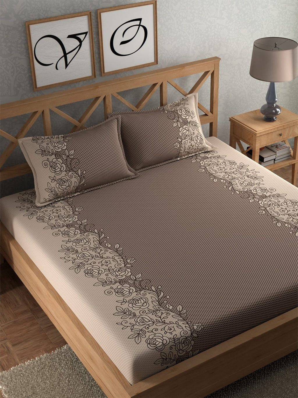 CHHAVI INDIA Brown Ethnic Motifs Cotton 210 TC King Bedsheet with 2 Pillow Covers