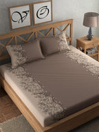 CHHAVI INDIA Brown Ethnic Motifs Cotton 210 TC King Bedsheet with 2 Pillow Covers