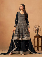 Anaita Black Faux Georgette Plazzo Suit With Heavy Embroidery Work - Distacart