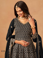 Anaita Black Faux Georgette Plazzo Suit With Heavy Embroidery Work - Distacart