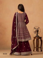 Anaita Maroon Faux Georgette Plazzo Suit With Heavy Embroidery Work