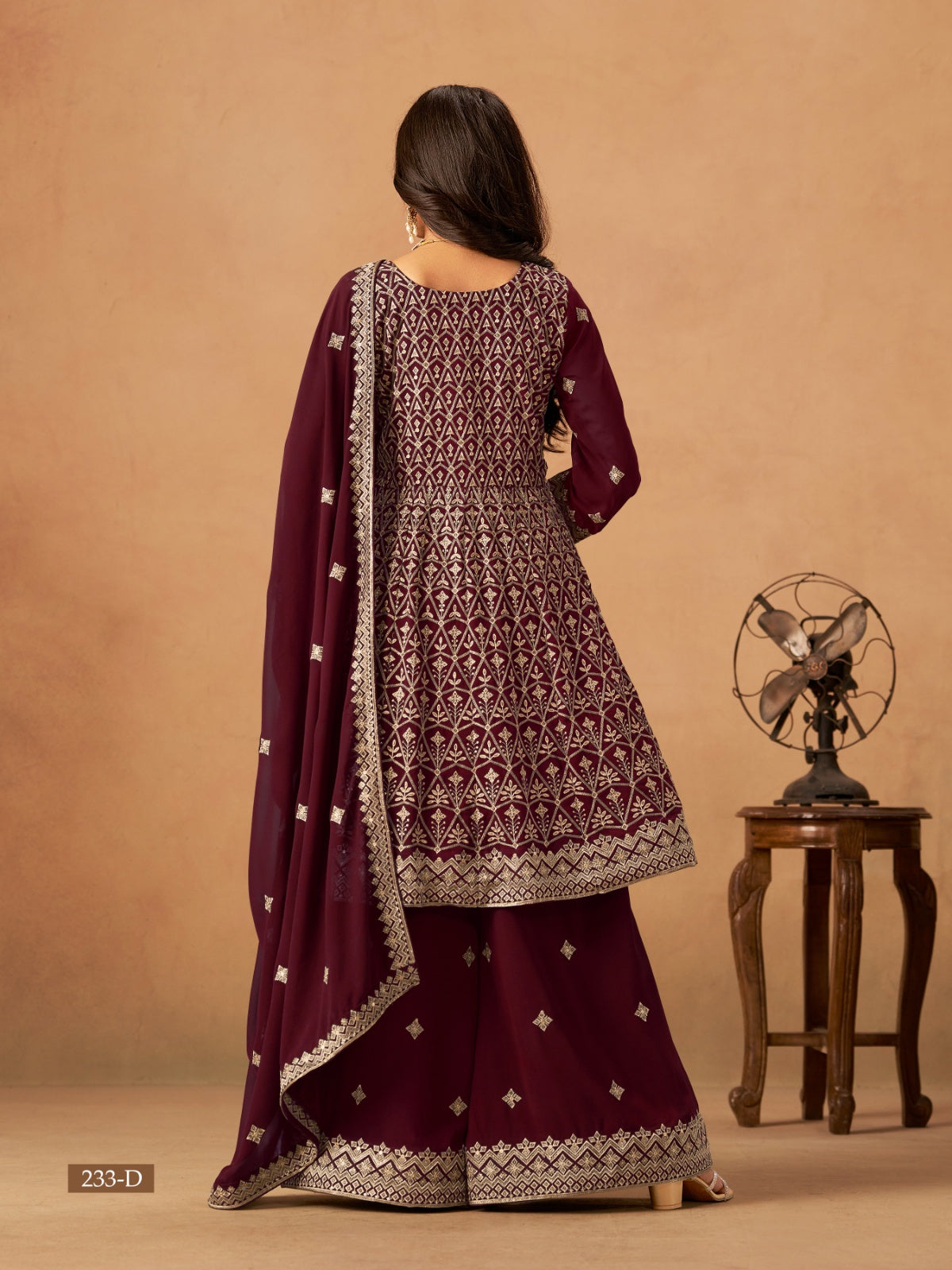 Anaita Maroon Faux Georgette Plazzo Suit With Heavy Embroidery Work