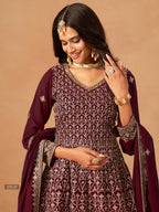 Anaita Maroon Faux Georgette Plazzo Suit With Heavy Embroidery Work
